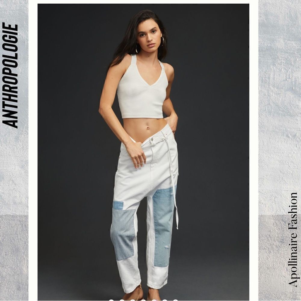 Anthropologie Women's High Rise Patchwork Jeans - White and Blue